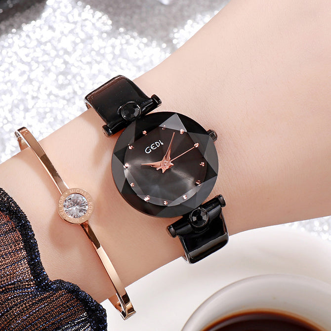 GEDI Women watch diamond waterproof leather quartz lady students watch 12006