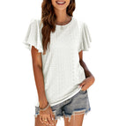 Women's 2022 summer new T-shirt hollow waist Ruffle sleeve casual top