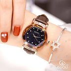 GUOU 6603 Sky Luxury Rose Mesh Steel Leather Quartz Analog Waterproof Watch Sky Stars Dial WristWatches Gifts for Women