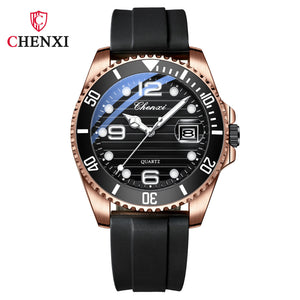 CHENXI New Men's Watch Gear Calendar Waterproof Luminous Silicone Tape Watch Men quartz CX-8285