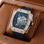 Watch for men Richard Trendy Fashion Hollowed-out Quartz Watch Diamond Silicone Electroplated Barrel-Shaped Men's and Women's Watch 9924