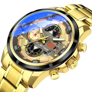 OLENSE 9002 Luxury Gold Red Men Steel Band Waterproof Sports Chronograph Fashion Business Male Clock Quartz Wristwatch with box