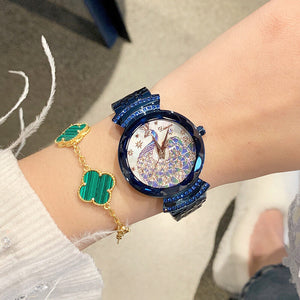 Dimini new peacock watch women's niche casual steel belt rhinestone fashion net red ladies watch 88288
