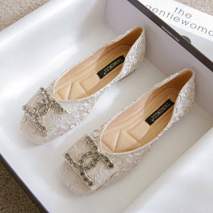 Fairy square head flat women's shoes 2022 new simple soft bottom office ladies shoes plus size 555-11