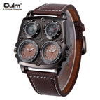 Oulm Large Dial Fashion Casual Men's Watch Large Dial Dual Time Zone Compass Men's Quartz Watch HP1140