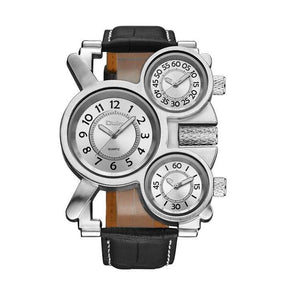 OULM watch for men quartz watch multi-time zone genuine leather quartz causal watch 1167