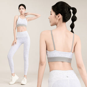 Yoga Fitness Suit Women's 2023 Summer New Running Gathering Vest Breathable Skinny Running Two-Piece Set ENY175
