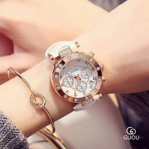 GUOU 8050 Women's Watches Ladies Watch Diamond Watches Bracelets For Women Auto Calendar Clock Leather watch