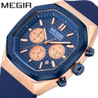 Megir Men's Watch Multi-Function Chronograph Calendar Square Fashion Sports Watch Male 2215