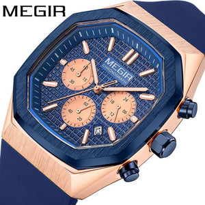 Megir Men's Watch Multi-Function Chronograph Calendar Square Fashion Sports Watch Male 2215