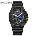 Makambako men's watch Sun Moon Star Multi-Function Waterproof Watch Men's Stainless Steel Octagonal Shell Calendar Watch