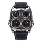 Oulm Large Dial Fashion Casual Men's Watch Large Dial Dual Time Zone Compass Men's Quartz Watch HP1140