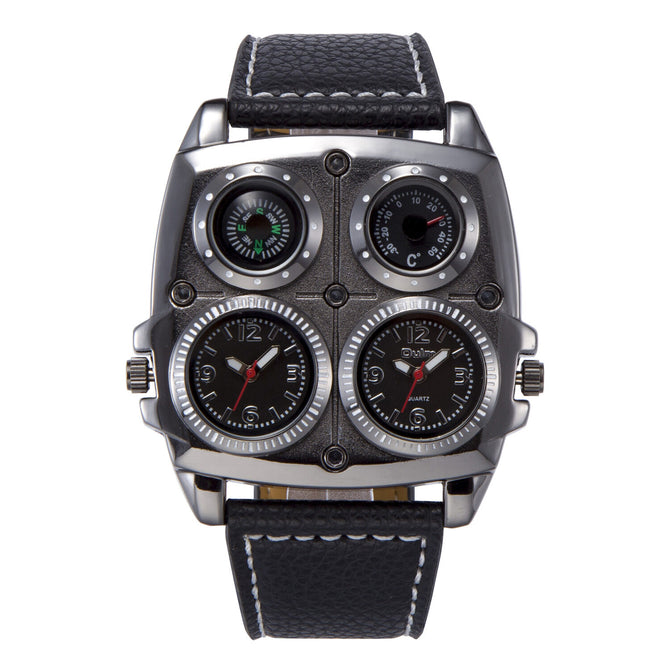 Oulm Large Dial Fashion Casual Men's Watch Large Dial Dual Time Zone Compass Men's Quartz Watch HP1140