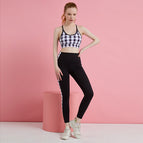2023 Yoga Exercise Suit Women's Summer Underwear Bra Black and White Plaid Hip Lifting Tights Two-Piece Set TZ-210325