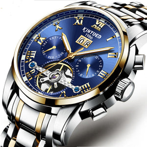 KINYUED Stainless Steel Men's Tourbillon Multi-function Calendar Automatic Mechanical Watch JYD-J014