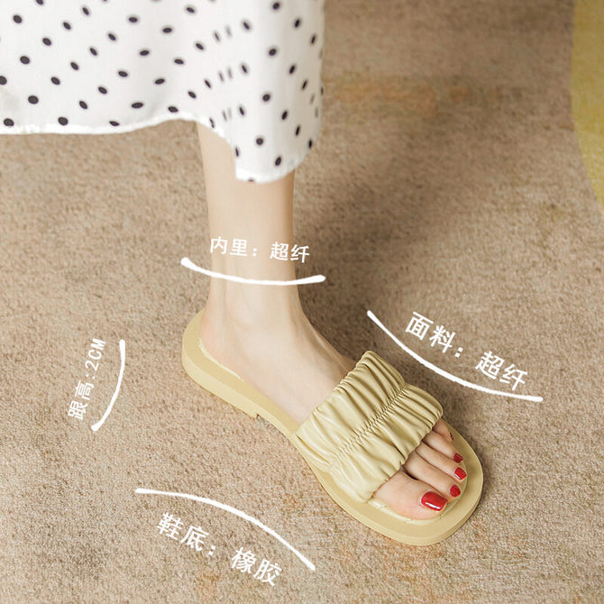 Slippers women's summer 2022 pleated one word women's outer wear sandals and slippers women's soft bottom slippers