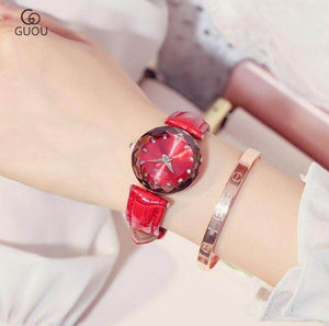 GUOU 8043 NEW Women's Watches Luxury Watches For Women Bracelet Ladies Watch Women Leather Clock