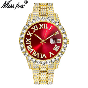 MISSFOX watch men's personality hip-hop water ghost Roman diamond-set quartz watch men 2643-3