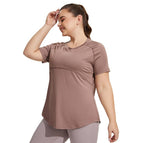 Large Size Long Thigh-Length Thin Yoga Mesh Beauty Back Breathable Short Sleeve yoga Running Fitness Top Sportswear for Women YY186