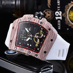 Watch for men Richard Fashion Casual Ghost Head Wood Grain Watch Hollow Carbon Fiber Silicone Quartz Men's Watch 8102