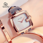 [Large Stock] GUOU 8190 Square Fashion Luxury Ladies Bracelet Waterproof Watch Leather Strap women's Watches