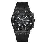 PINTIME men's watch silicone strap octagonal design calendar waterproof diamond plaid casual  men watch