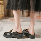University style leather shoes 2022 women's single spring and autumn leather shoes round head thick heels office lady easy match shoes 668-1