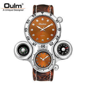 Oulm Ouli Men's Watch Compass multifunctional sports Watch leahter Casual Quartz Watch 1149