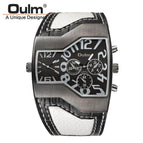 Oulm HP1220B quartz watch personality men's watch dual time zone fashion large dial belt men's watch cross-border ins style