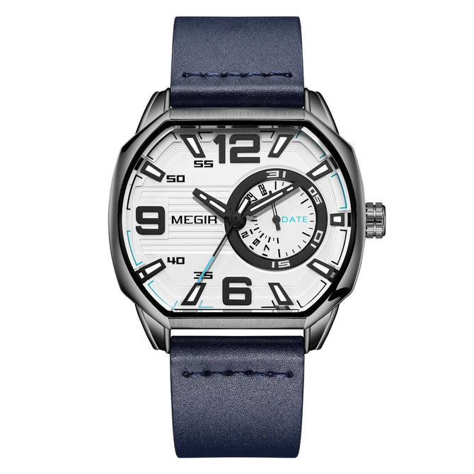 New megir men's watch innovative square sports watch waterproof luminous leather men's watch 2201