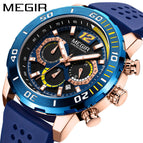 Megir Watch Men's Fashion Large Dial Chronograph Calendar Silicone Waterproof Sports Quartz Watch 2109