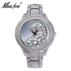 MISSFOX Wild Leopard Watch Pattern Set Diamond British Watch Stainless Steel Full Diamond Women's Watch Fashion Rhinestone Watch V200A