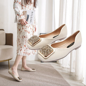 Flat fashion single shoes women's 2022 spring new Korean Square Head shallow mouth scoop shoes large flat bottom women's shoes 555-3