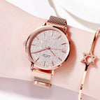 GEDI 12000 Starry Sky Women Fashion Casual Watch Elegant Luxury Stainless Steel Magnetic Strap Waterproof Ladies Diamond Rhinestone Analog Quartz Wristwatch