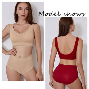 Underwear set women's no steel ring gathering comfortable breathable vest bra large size deep u sexy back plus size Panties and bra set 1602