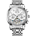 OLEVS Men's Skeleton Automatic Mechanical Watch Date Display Stainless Steel Business Wristwatch for Men Clock reloj hombre