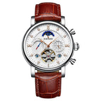 KINYUED waterproof hollow mechanical watch fashion leather diamond star high-end men's mechanical watch J025