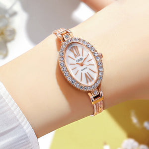 GEDI new full diamond personality niche oval watch ladies light luxury fashion bracelet quartz watch feminine temperament 2754