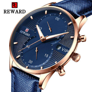 Reward men's watch business five needles leather fashion new ins waterproof quartz watch