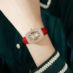 Small Green Strap Watch Women's Fashion Square Small Dial Diamond Waterproof Quartz Ladies Watch S054