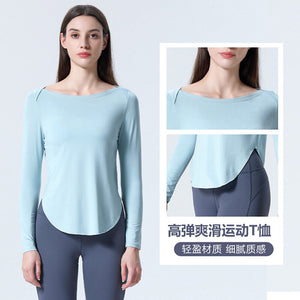 2021 autumn new Yoga long sleeve T-shirt versatile simple slim Top Blouse loose Yoga dress women 8243