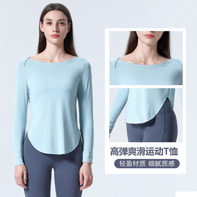 2021 autumn new Yoga long sleeve T-shirt versatile simple slim Top Blouse loose Yoga dress women 8243