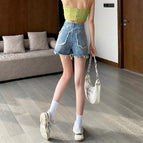 JEANS retro raw edge denim shorts summer women 2022 new high waist thin loose wide leg hot pants DK2008