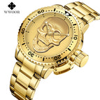 WWOOR Steel Belt Skull Watch Quartz round Dial Fashion Trending Waterproof Men's Watch 8835-2