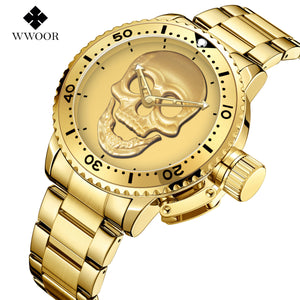 WWOOR Steel Belt Skull Watch Quartz round Dial Fashion Trending Waterproof Men's Watch 8835-2