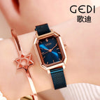 GEDI Women watch fashion simple easy match square popular quartz lady watch students bracelet 13004 mesh steel women's watch