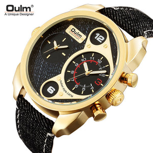 Oulm casual cowboy men's watch double time zone large dial men's quartz watch quartz watch HP9316