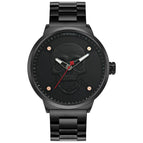 WWOOR Fashion Skull Men's Mesh Quartz Watch Black Solid Steel Creative Casual Watch 8867