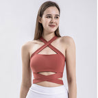 2023 Yoga Clothes Lace-up Sports Fitness Vest Women's Running Sports Cross Back Underwear with Chest Pad Top Women's