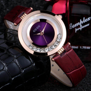 Berkualiti Tinggi Guou Jenama Jualan Panas Wanita Rolling Gerudi Jam Tangan Mewah Quicksand Kulit Sebenar Watch Berlian Buatan Jam Tangan